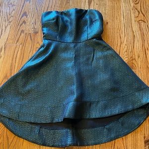 Aqua women’s metallic green strapless cocktail dress polyester cotton Sz M